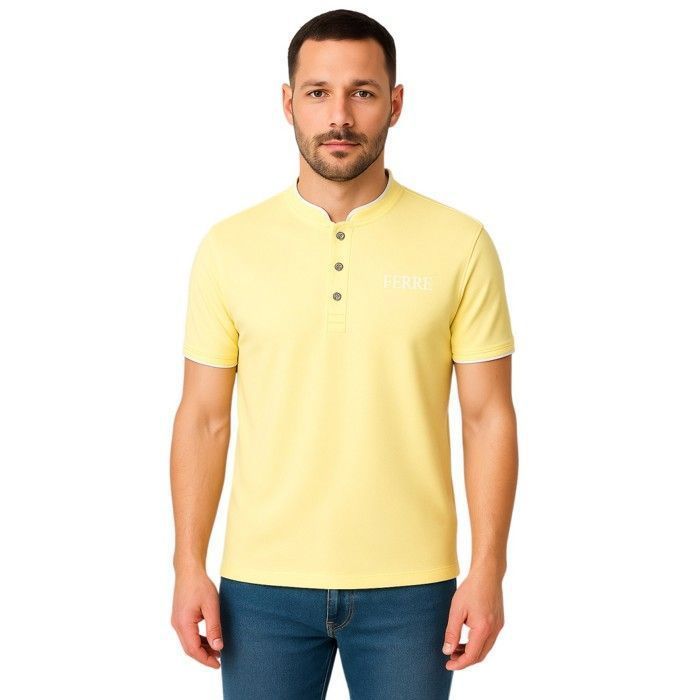 Polo de manga corta con cuello mandarín para hombre Ferre Giorgio, color amarillo.