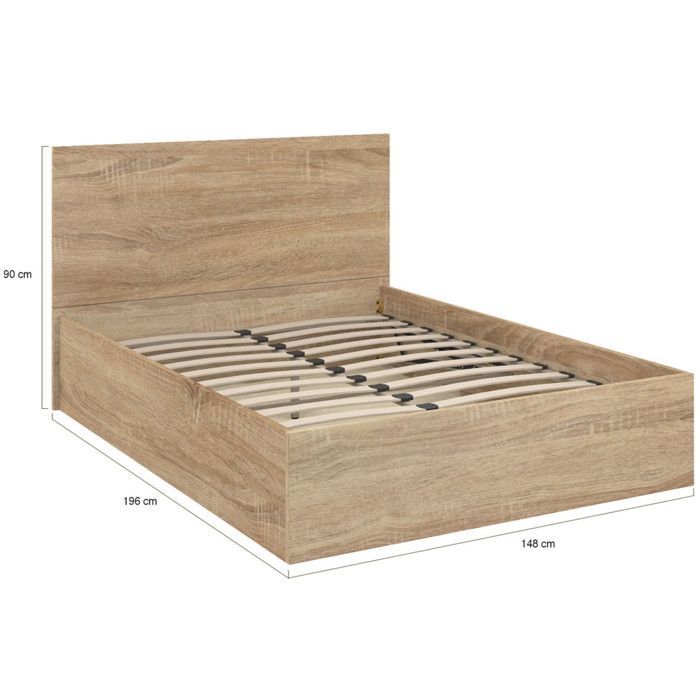 Cama doble con almacenamiento IDMARKET SEASIDE con cabecero y somier de láminas, 140x190 cm, acabado en haya.