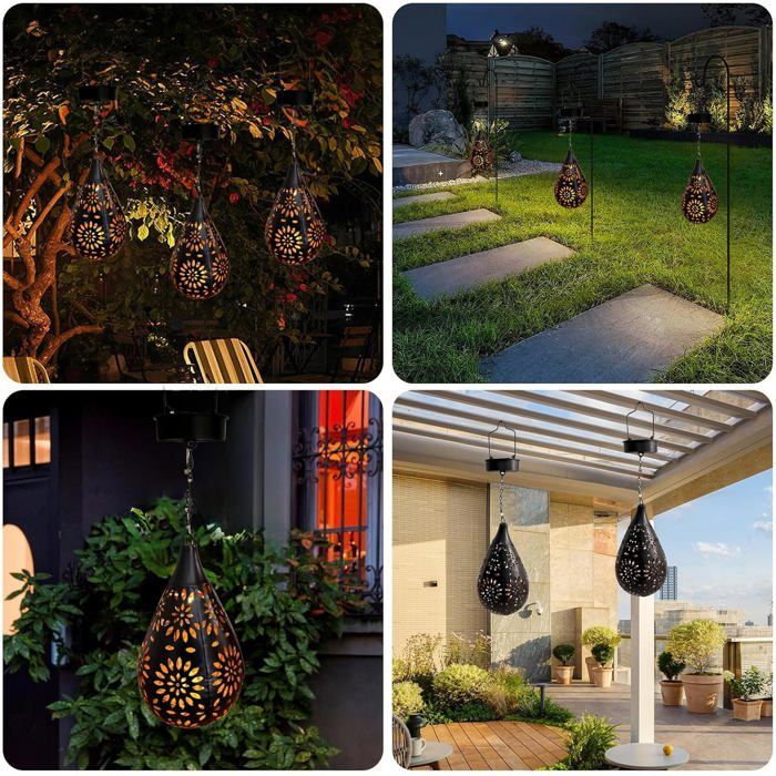 Hangende solar buitenlantaarn - Marokkaanse stijl - Oplaadbaar - Voor tuin, feest, terras - 1 stuk zwart