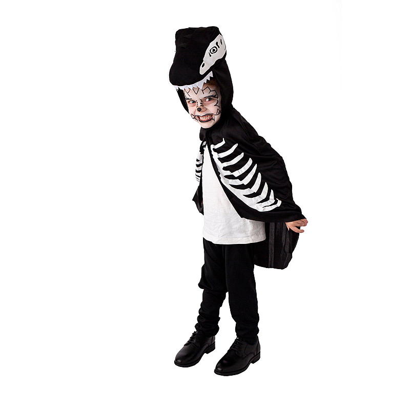 Aå Cape blanco y negro con cabeza de dinosaurio 4-6 años