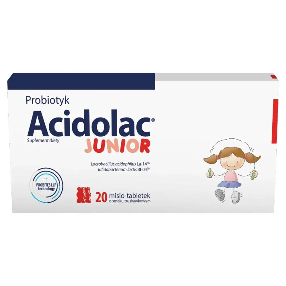 Acidolac Junior, Probiotyk dla dzieci, Misio-tabletki o smaku truskawkowym