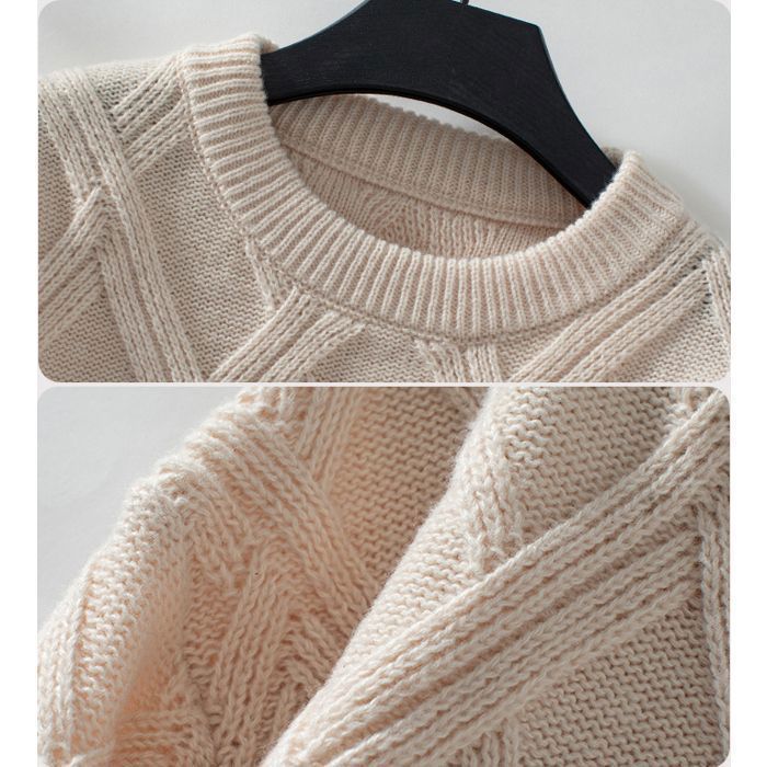 Jersey de mujer - Estampado de rombos - Tejido suave - Cuello redondo - Manga larga - Otoño/Invierno