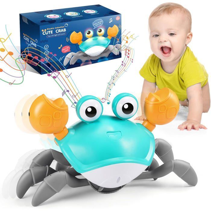 Crabe Qui Marche Bebe, Dansant chanter, évitement automatique, rechargeable, avec LED et musique, Jouet Bebe 3-6-12 Mois