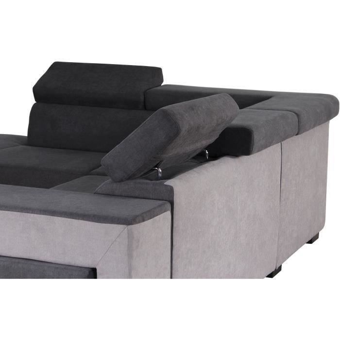 Canapé d'angle gauche convertible + coffre 5 places - Tissu gris - L 271 x P 220 x H 77 cm - ARMSTRONG - Fabriqué en Ukraine