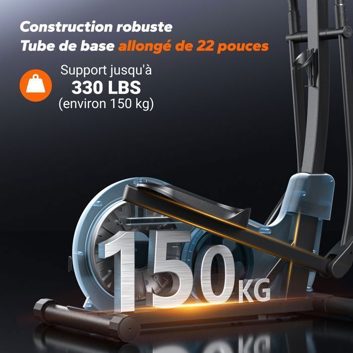 Vélo elliptique magnétique MERACH, 16 niveaux, foulée 42 cm, 150 kg max, écran LCD, capteur cardio, support tablette & gourde