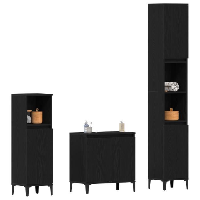 Badkamermeubelset - 3-delig - Zwart eikenhout - Samengesteld hout - Matte afwerking