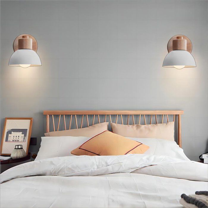 Applique murale - AXHUP - E27 Edison - Industriel Loft - Métal et bois - Blanc - Culot E27