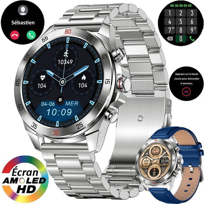 XtraDiTech Men's Smartwatch, Silver Stainless Steel Bracelet, 1.43
