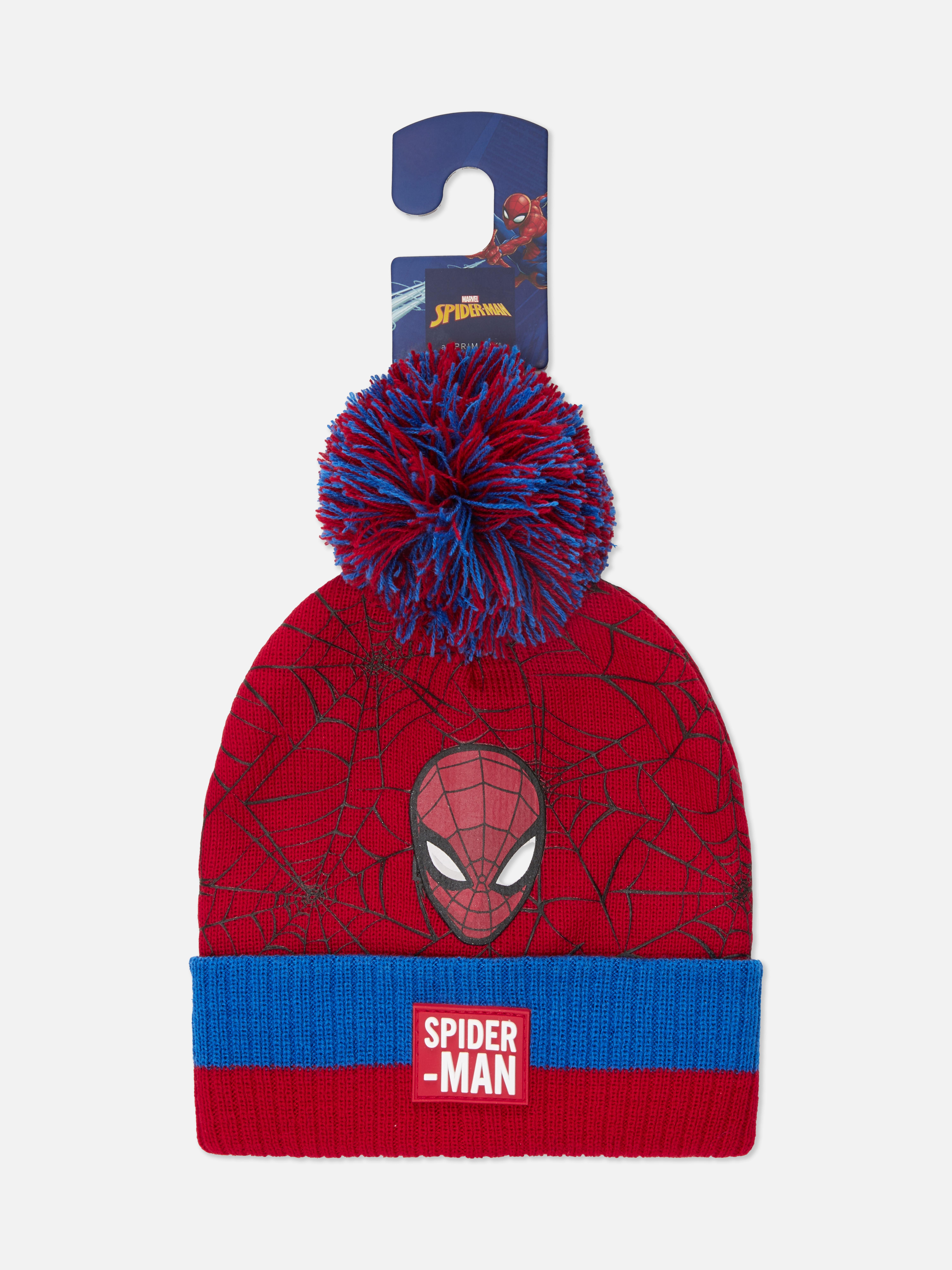 Căciulă MARVEL Spider-Man cu pompoane O căciulă în culorile lui Spider-Man de la Marvel, cu motiv de pânză și pompon în partea de sus