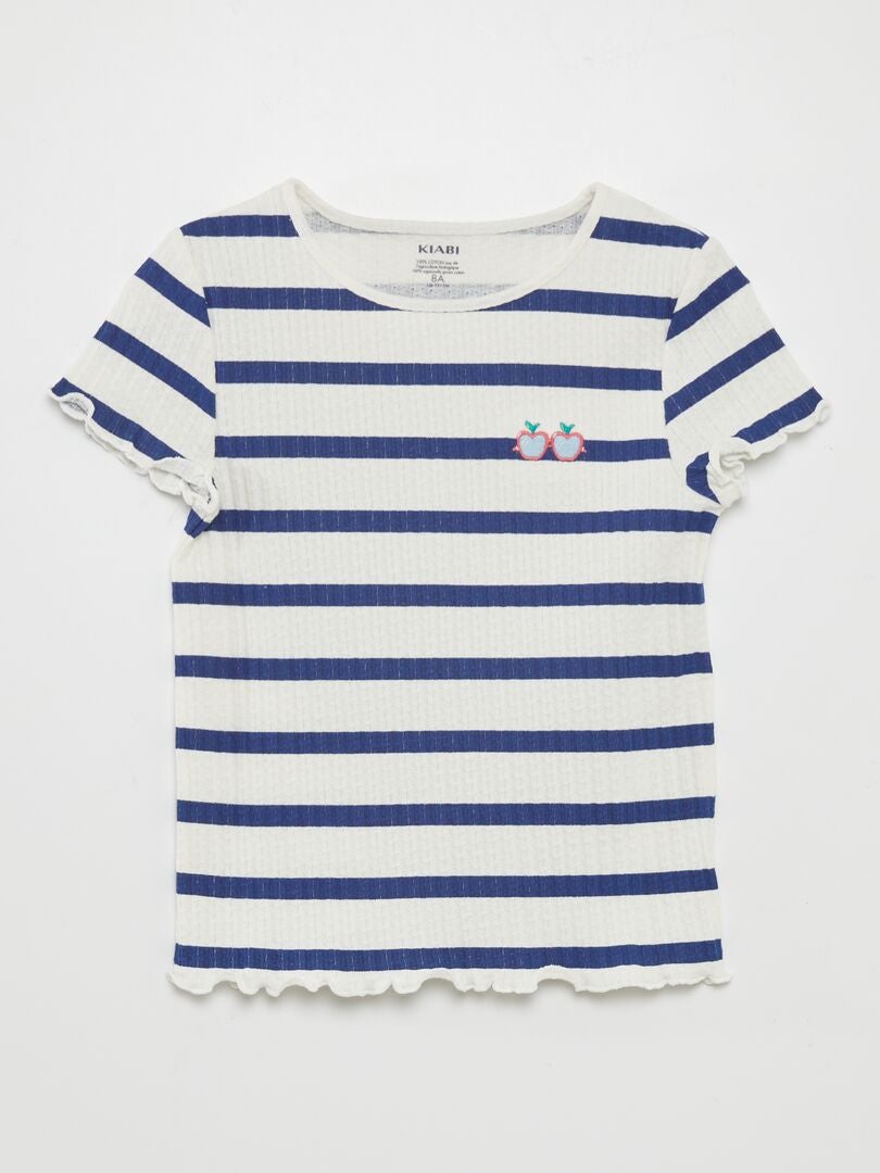 T-shirt van stof met reliëf - BLAUW