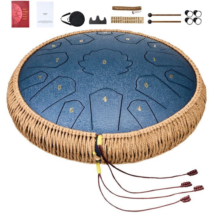Tamburo a lingua DUOKU - 35,5 cm - 15 note - Do maggiore - Blu navy - Con bacchette e custodia