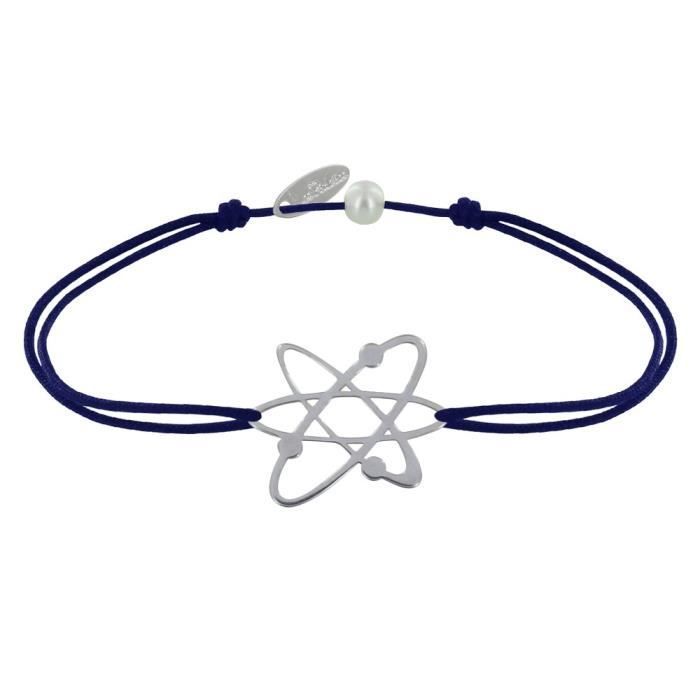 Les Poulettes Bijoux - Bracelet Mixte Lien Médaille Argent Atome - Bleu Navy