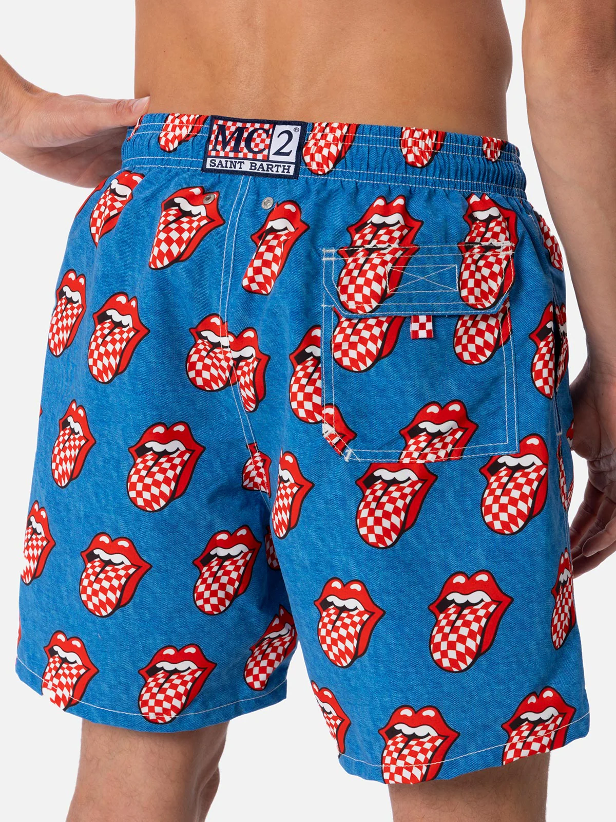 Costume da bagno da uomo Gustavia lunghezza media a righe con stampa R