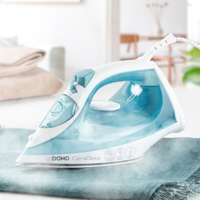Fer à repasser vapeur - DOMO - DO7060S CeraGliss - 2400 W - 40 g/min - 320 ml - Bleu / Blanc