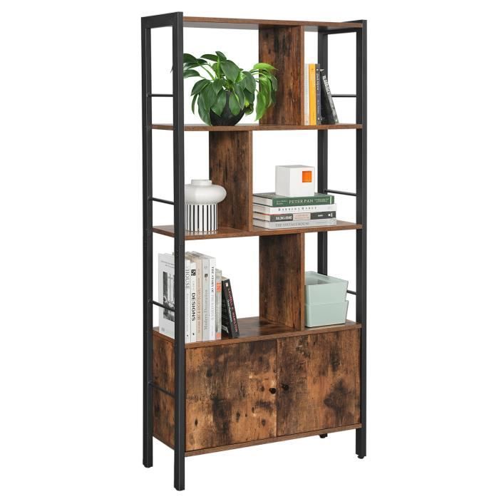 Libreria in stile industriale VASAGLE - 4 ripiani, 2 ante - 74 x 30 x 154,5 cm