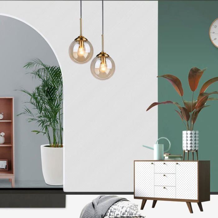 Ambre Boule De Verre Suspension Lustre Industriel Vintage en Laiton Lustre 3 Lumières Suspension Cluster E27 Socket Plafonnier pour