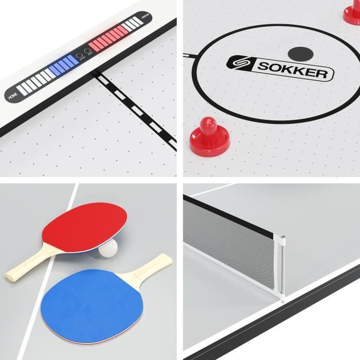 Table multi-jeux 3 en 1 - SOKKER - Samurai - Air Hockey, Ping-Pong et convertible Table dînatoire