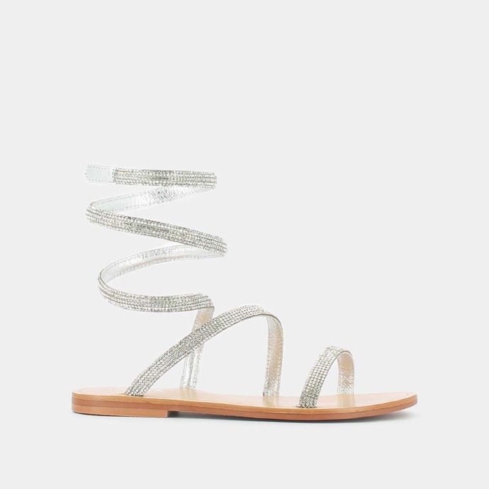Sandales à brides torsadées  en cuir métallisé argent