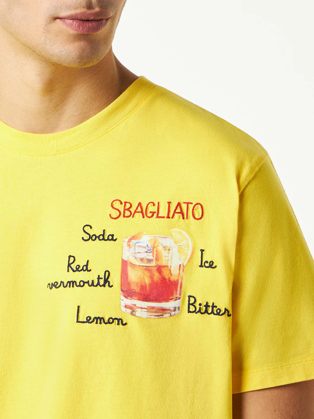 Herre-T-shirt i bomuld med Sbagliato-glasprint