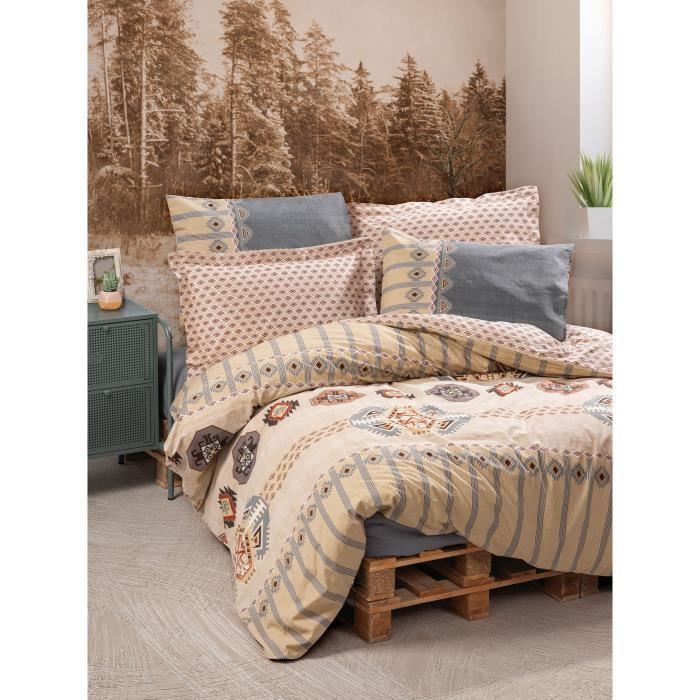 Juego de ropa de cama: 1 funda nórdica de 220 x 240 cm + 2 fundas de almohada de 60 x 60 cm - 100 % algodón reforzado - Beige