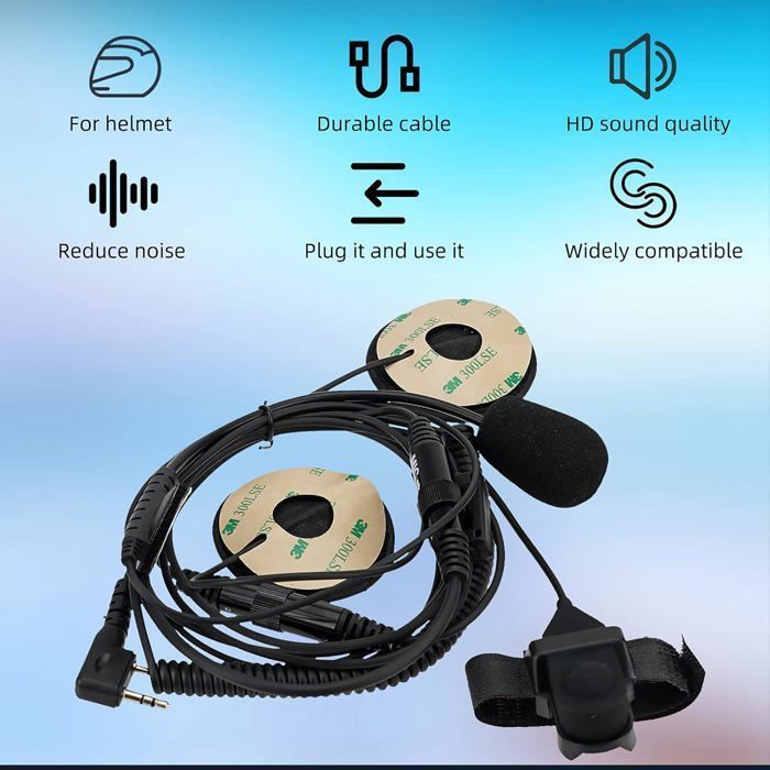 Retevis EHK010 Walkie Talkie per casco da moto con auricolare a 2 pin e microfono, compatibile con radio RT24 e RT27, Baofeng UV 5R 888S eSynic e Kenwood
