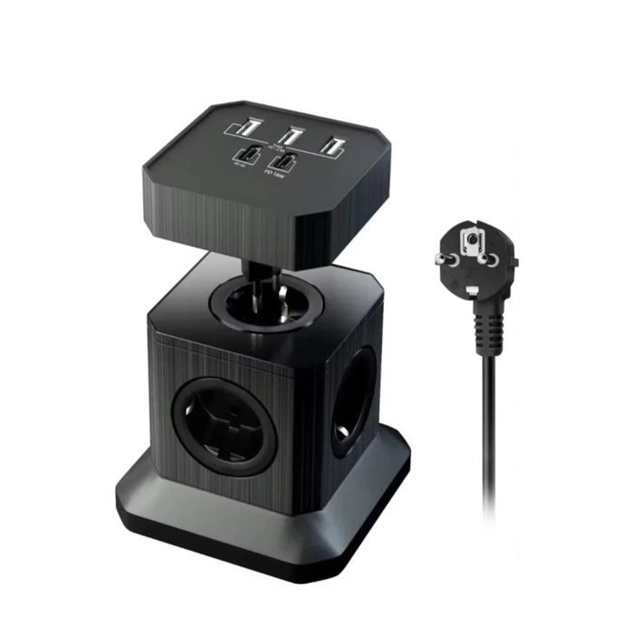 Tower Power Strip Surge Protector with 5 Outlets, 3 USB-A + 2 USB-C Ports, 4.5A - 2m Cord - Black
