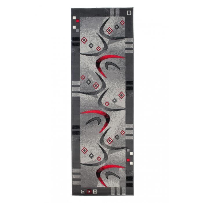 TAPISO Tapis de Couloir Poil Court DREAM Gris Rouge Moucheté Polypropylène Intérieur 120x300 cm