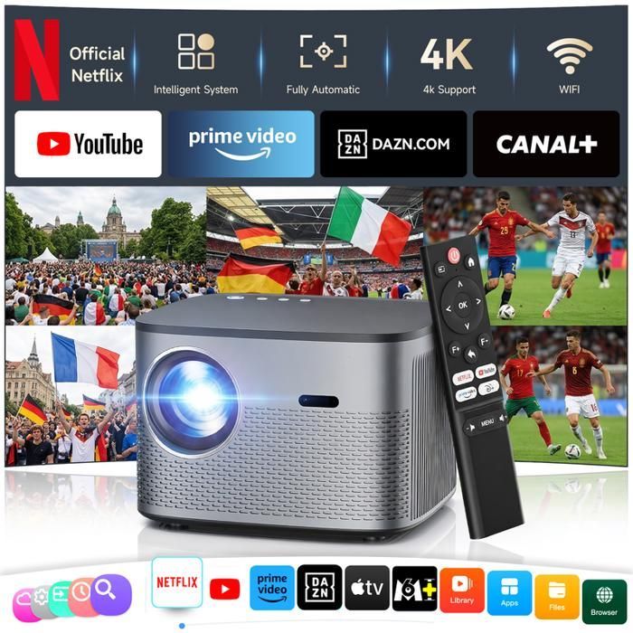 Official Netflix Projector - ZOOMCAT - Auto Focus Android 13 - Full HD 1080p 35000lm - 4K Support - Bluetooth 5.2 Projector