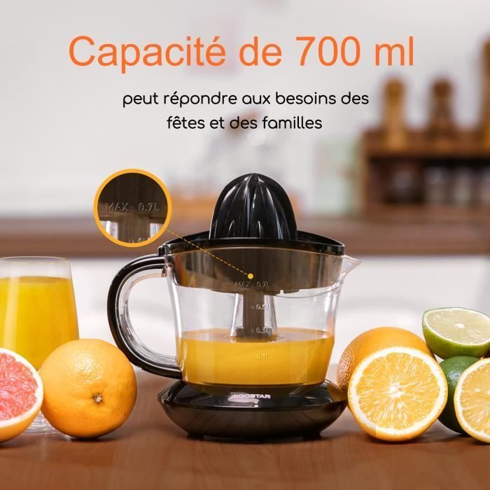Spremiagrumi elettrico, 0% BPA. 2 coni intercambiabili, quantità di polpa regolabile. Rotazione bidirezionale.