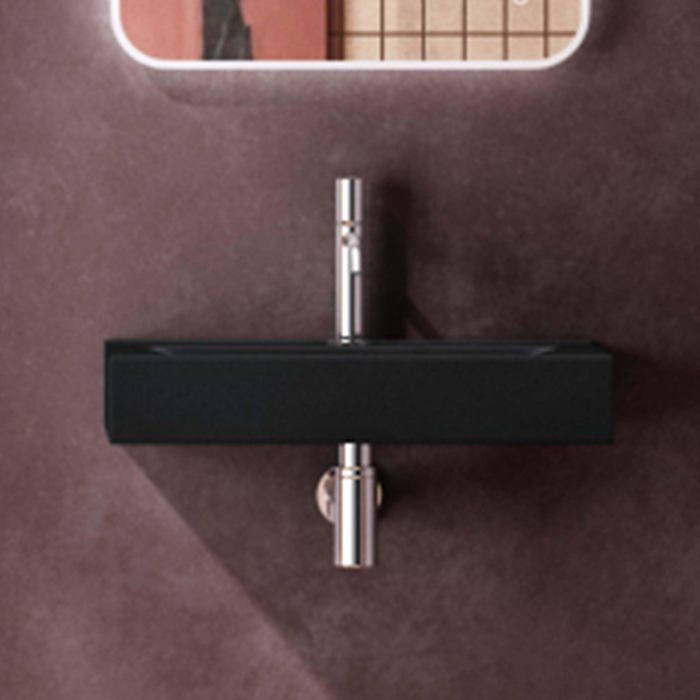 Lavabo de pared o de encimera doporro, lavabo suspendido, diseño Brüssel, 108 g, 62 x 32 x 11 cm, negro mate