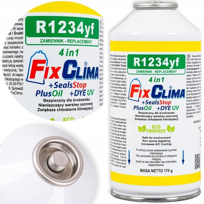 Automotive air conditioning gas - FixClima - R1234yf refrigerant - Compatible with cars 1994-2016 - Contains UV dye