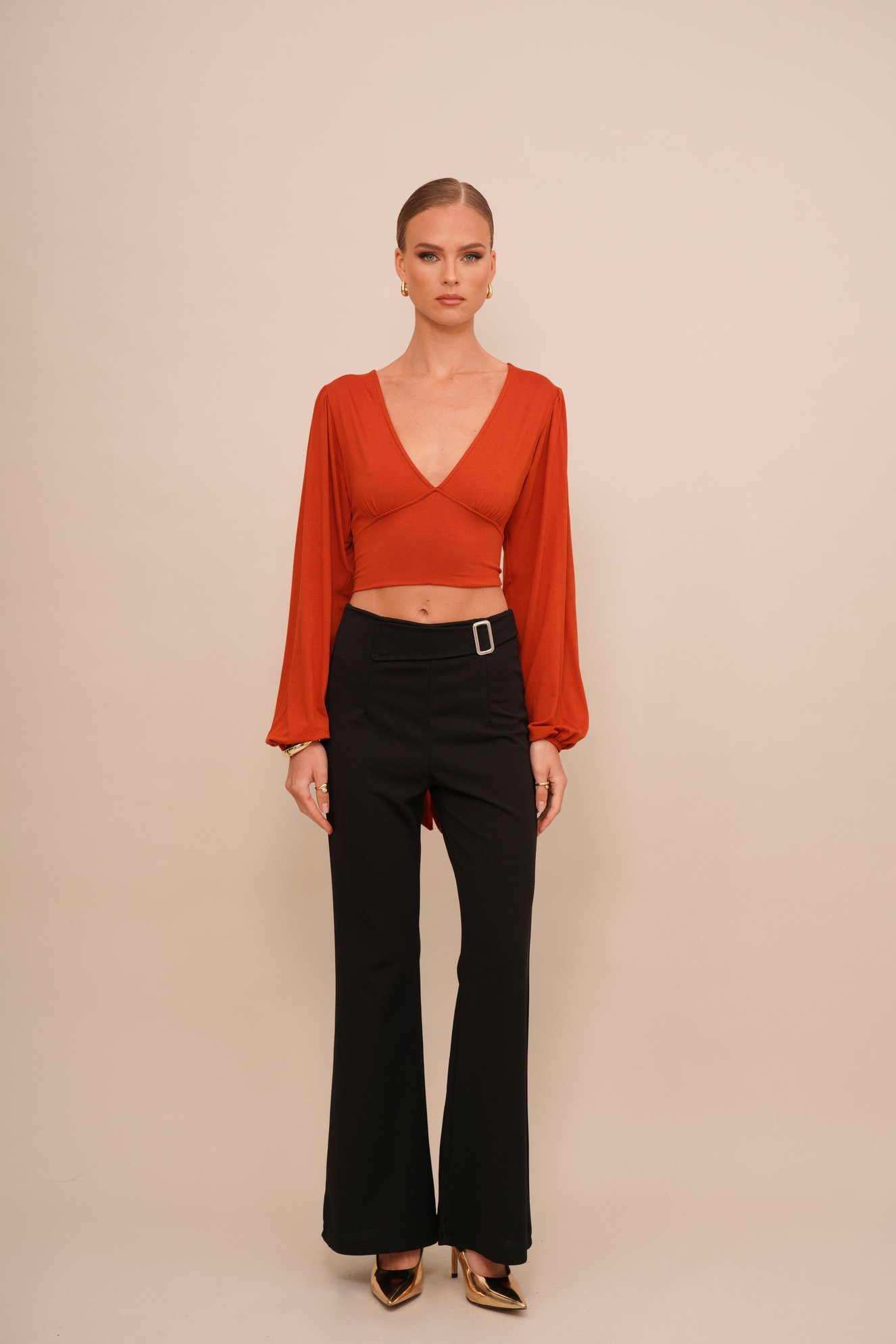 WAL G. CRISSY BACKLESS - Top met lange mouwen - verbrand oranje