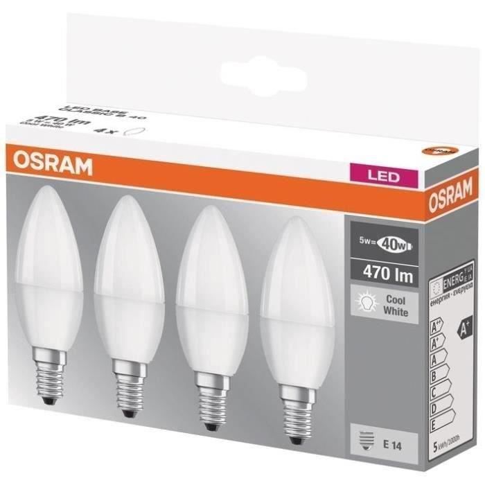 OSRAM Frosted Flame LED con disipador de calor 5,7 W = 40 W E14 Blanco frío - Paquete de 4