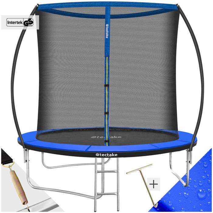 Trampoline - TECTAKE - JUMPY stalen trampoline met veiligheidsnet, 244 cm diameter - Zwart/blauw
