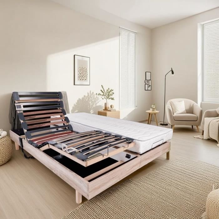 Relaxation set: mattress + electric bed bases 2x80x200cm - Foam - Firm - EQUINOXE Made in France