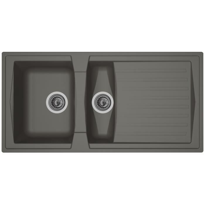 Fregadero de cocina empotrable STRADOUR Arena de 1,5 cubetas + 1 escurridor - Resina - 100 x 50 cm - Gris hormigón