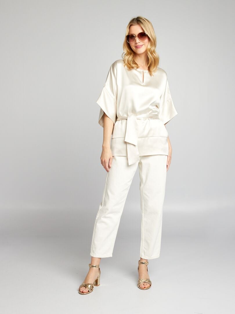 Mouwloze satijnen blouse in effen kleur - WIT
