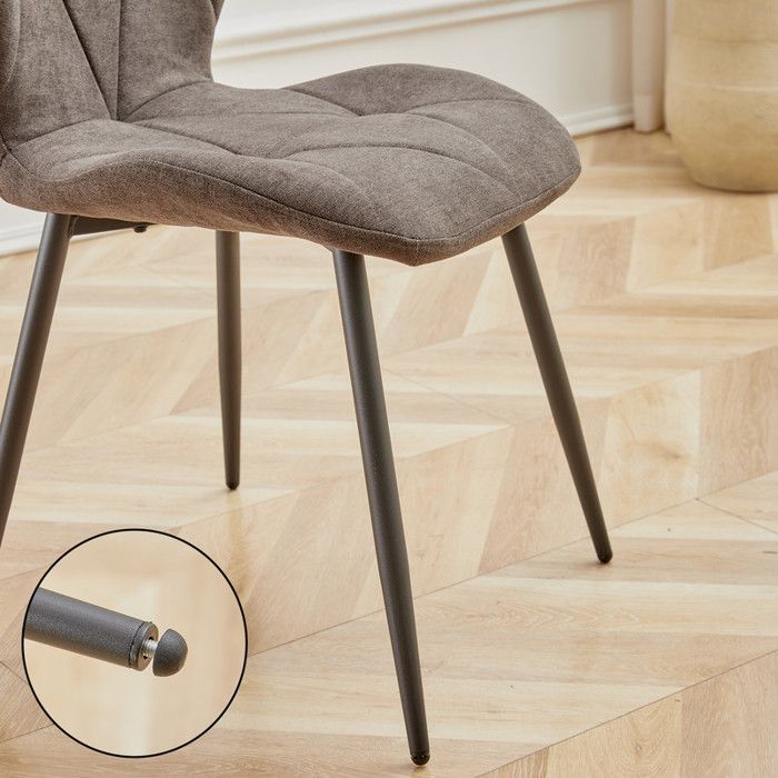 Silla vintage de lino con forma de diamante, juego de 4 sillas marrones - Patas de metal - Ergonómica