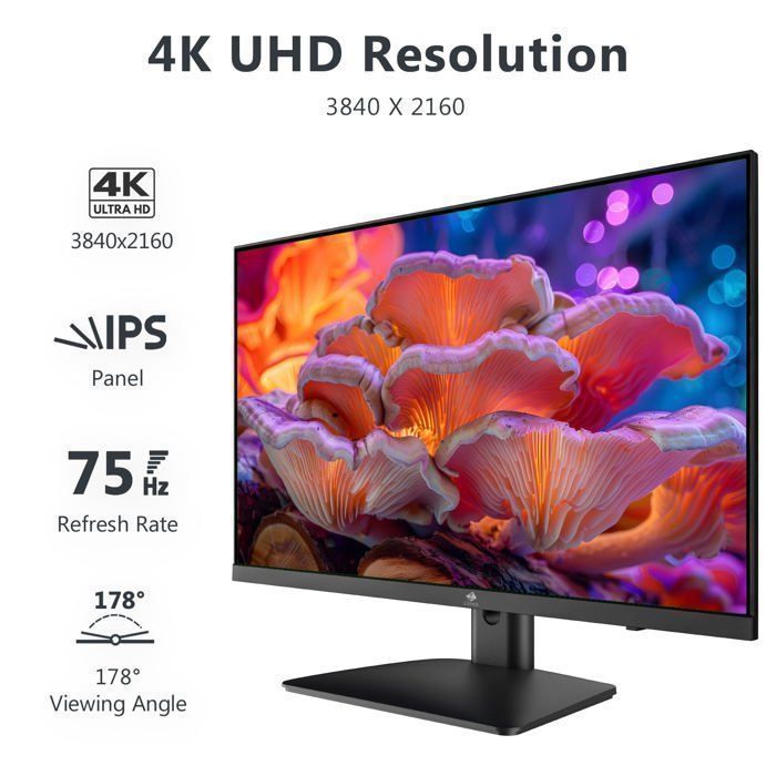 Z-EDGE U27P4K 27inch IPS 4K UHD (3840x2160) PC Gaming Screen, FreeSync Monitor 16:9, 75 Hz, 5 ms, 2*HDMI2.0 & 2*DP1.4