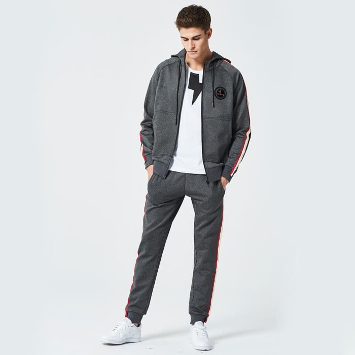 Tuta sportiva casual vintage da uomo a due pezzi con cappuccio - Grigio scuro