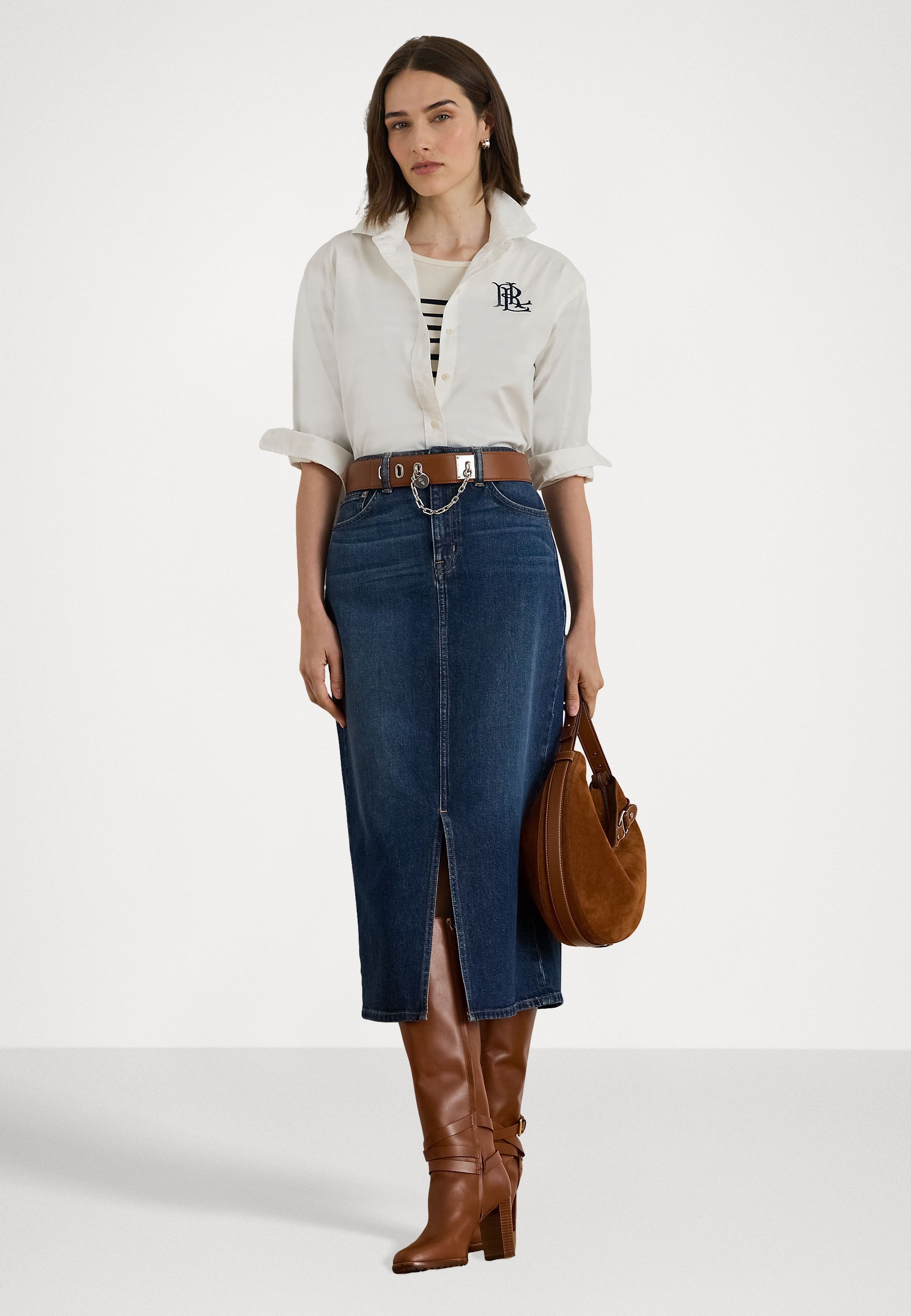 Lauren Ralph Lauren Petite Denim Midirock – Bleistiftrock – Atecco-Waschung