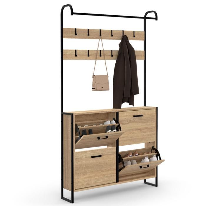 IDMARKET LUIS Entryway Wardrobe, 4-Door Shoe Cabinet, Industrial Design