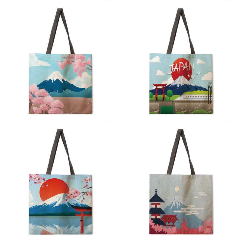 Borsa tote da donna con stampa del Monte Fuji giapponese, borsa casual da donna, borsa a tracolla riutilizzabile da donna, borsa per la spesa, borsa da spiaggia per attività all'aperto.