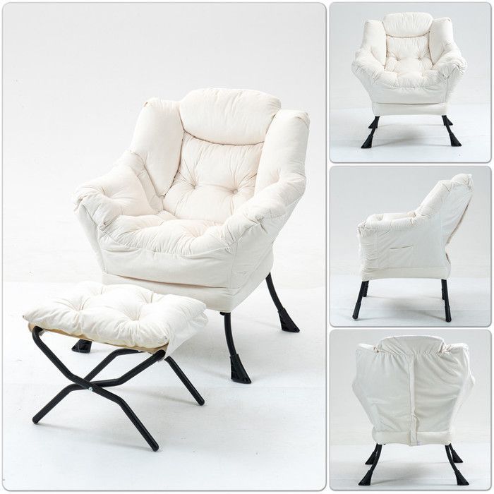 Fauteuil inclinable 75x80x85 cm avec repose-pieds pliable, fauteuil à bascule avec poches latérales, fauteuil d'allaitement, blanc