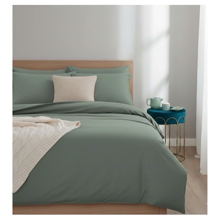 Sábana plana - EDEN - Celadón - 240 x 290 cm - 100 % algodón 57 hilos/cm² - Contemporánea