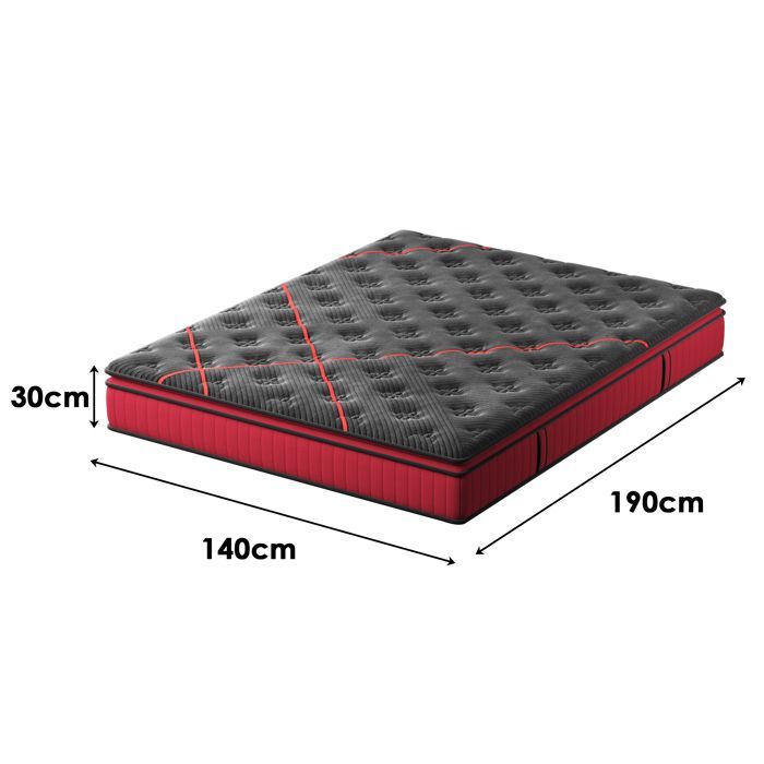 Materasso DEWINNER da 30 cm, a molle, 140x190 cm, in memory foam, con supporto ergonomico a 7 zone e molle insacchettate.