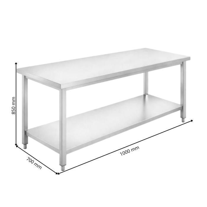 Table inox professionnelle centrale 1500 x 700 mm - acier inox AISI201 - étagère inférieure - pour cuisine pro