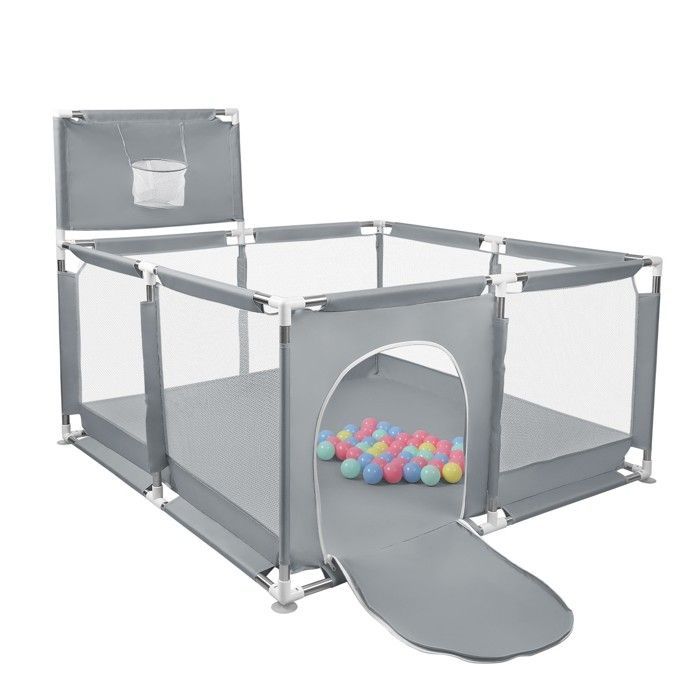 Box per bambini - XUANYU - Con ventose + porta con cerniera + palline da spiaggia - Box per bambini per interni ed esterni - Grigio scuro
