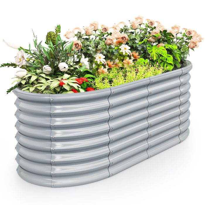 Carré Potager en Métal Galvanisé - RELAX4LIFE - Résistant à la Rouille - Jardinière Surélevé sans Fond - 165X80X60CM - Gris