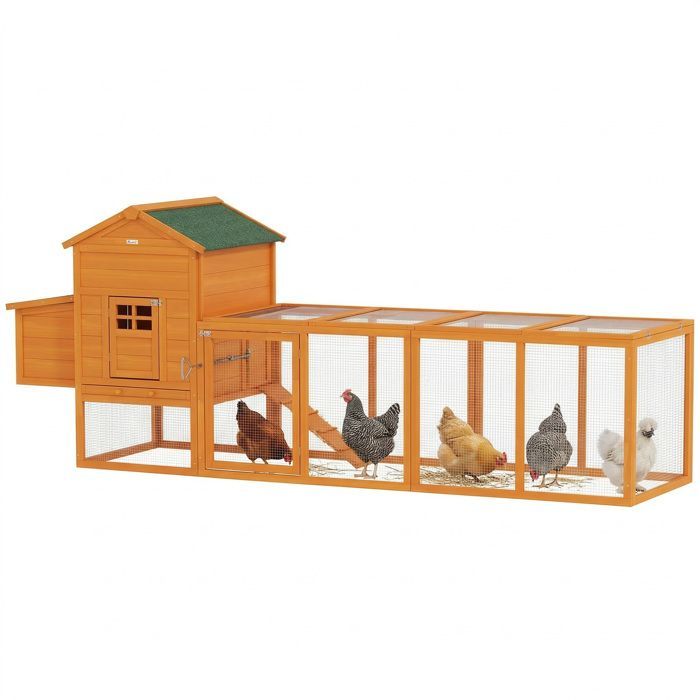 Pollaio - PawHut - con nido, conigliera separata, porte multiple, vassoio rimovibile - per 3-6 galline - legno massello - arancione
